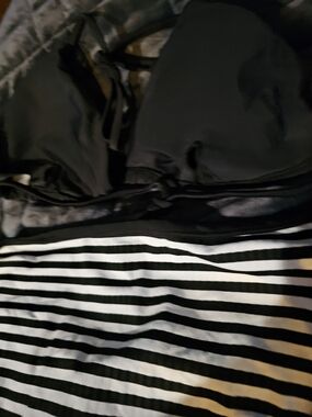 Shade & Shore Black Molded Top with Black and White Striped Bottom Bikini